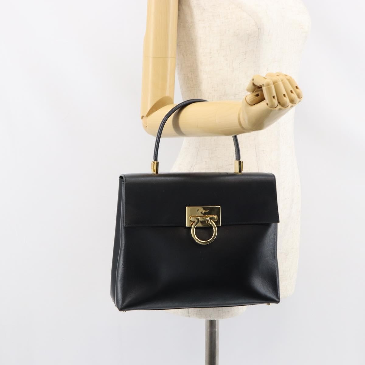 Salvatore Ferragamo Convertible Top Handle Bag Leather, BLACK, LEATHER, Handbag