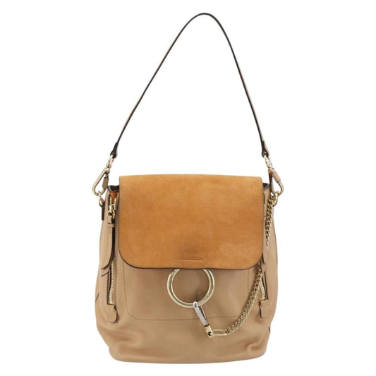 Chloe Faye Backpack Suede with Applique, Beige, Leather, Backpack