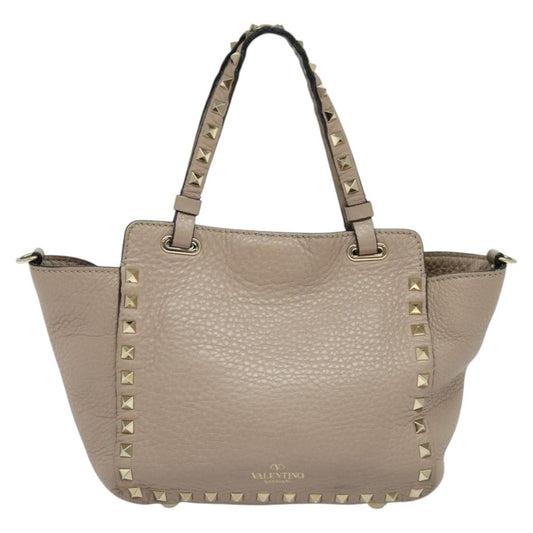 Valentino Garavani Rockstud Tote Pebbled Leather, BEIGE, LEATHER, Tote bag