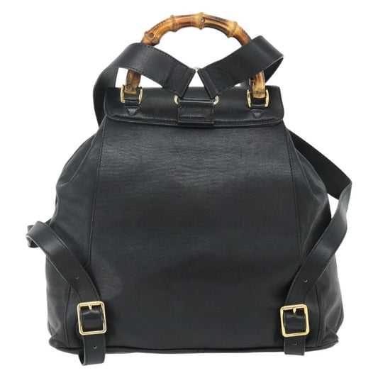 Gucci Vintage Bamboo Backpack Leather, Black, Leather, Backpack