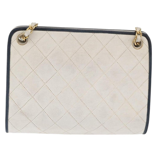 Chanel Chain Shoulder Bag Leather, WHITE, LEATHER, Shoulder bag