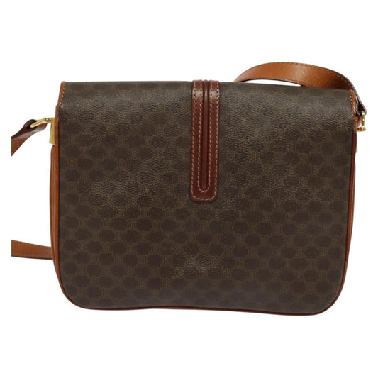 Celine Vintage Macadam Shoulder Bag Canvas and Leather, Brown, Canvas, Shoulder Bag