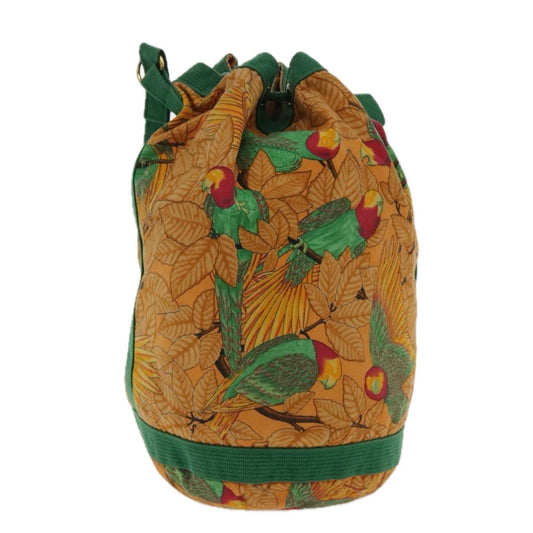Hermes Vintage Drawstring Bucket Shoulder Bag Printed Canvas, ORANGE, CANVAS, Shoulder bag