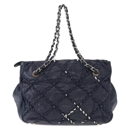 Chanel Ultra Stitch Chain Tote Quilted Calfskin, NAVY, LEATHER, Tote bag