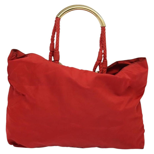 Prada Convertible Metal Handle Satchel Quilted Tessuto, RED, NYLON, Tote bag