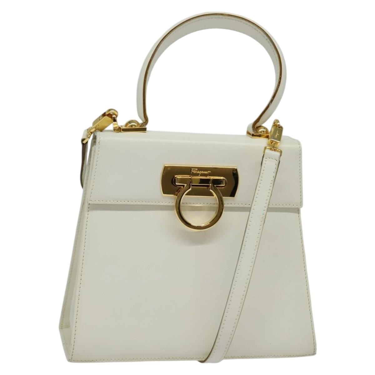 Salvatore Ferragamo Gancini Convertible Top Handle Bag Leather, WHITE, LEATHER, Handbag