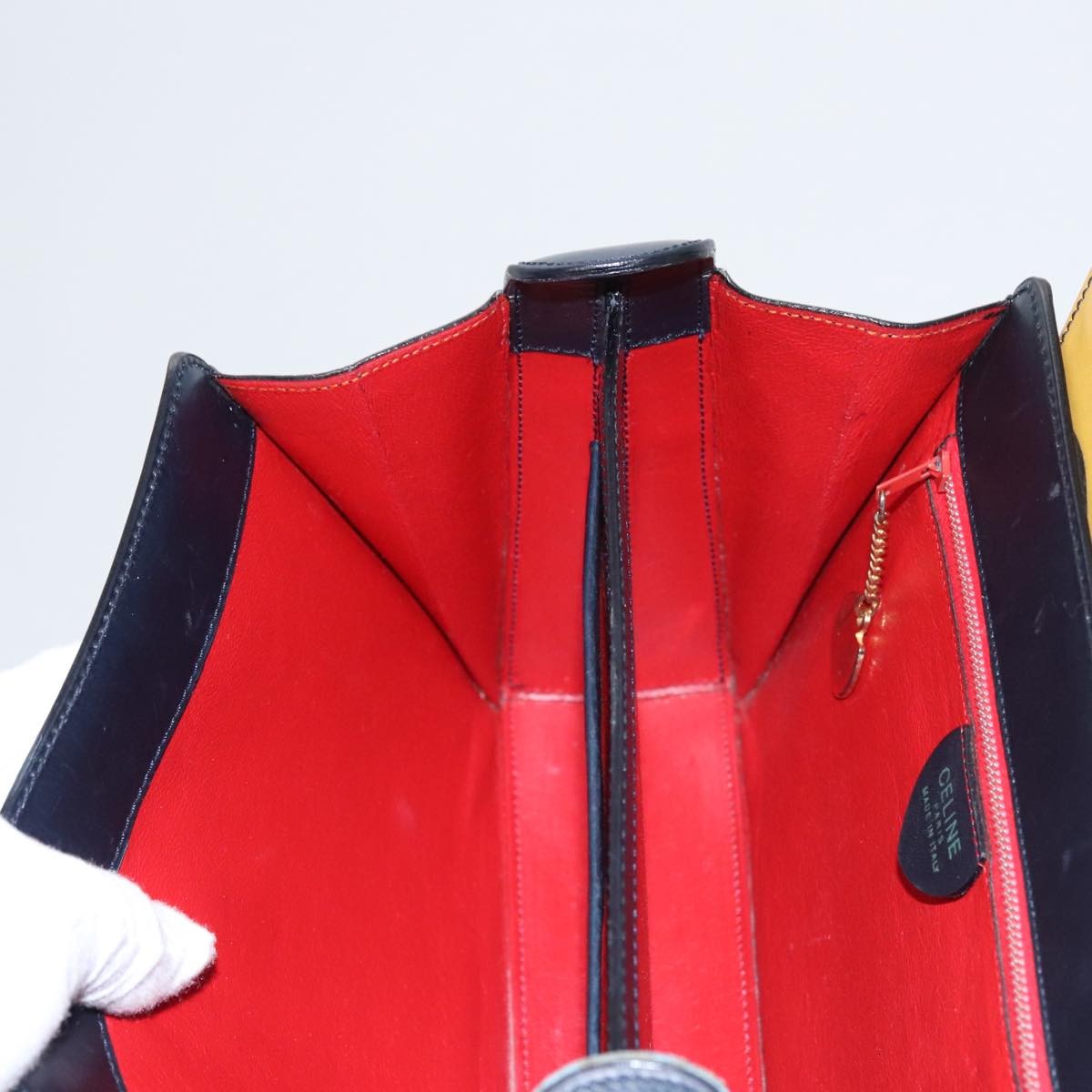 Celine Circle Logo Handbag Leather, NAVY, LEATHER, Handbag