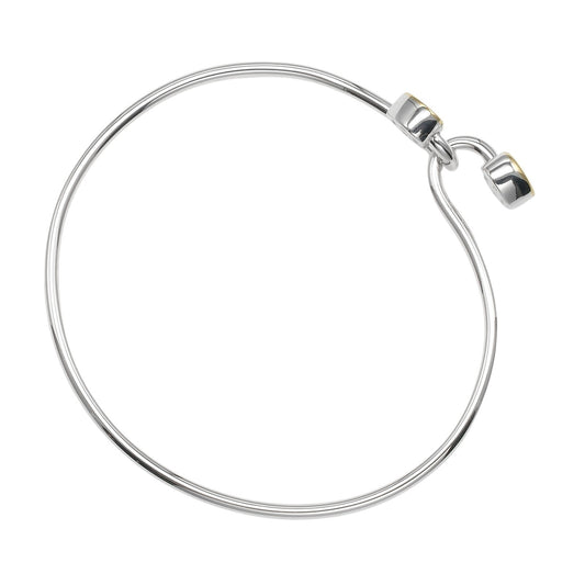 Tiffany & Co. Double Heart Lock Bangle Bracelet Sterling Silver with 18K Yellow Gold, SILVER, SILVER, Bracelet