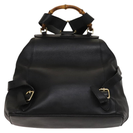 Gucci Vintage Bamboo Backpack Leather, Black, Leather, Backpack