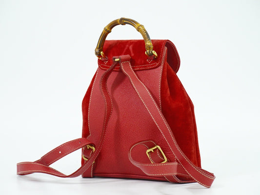 Gucci Vintage Bamboo Backpack Suede, RED, SUEDE, Backpack