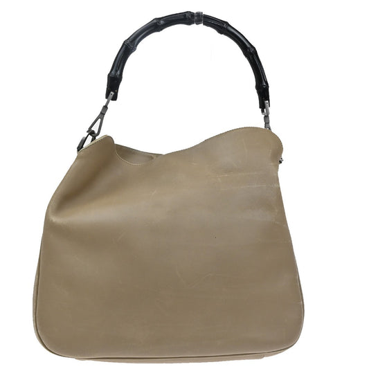 Gucci Vintage Bamboo Handle Open Hobo Leather, BEIGE, LEATHER, Handbag