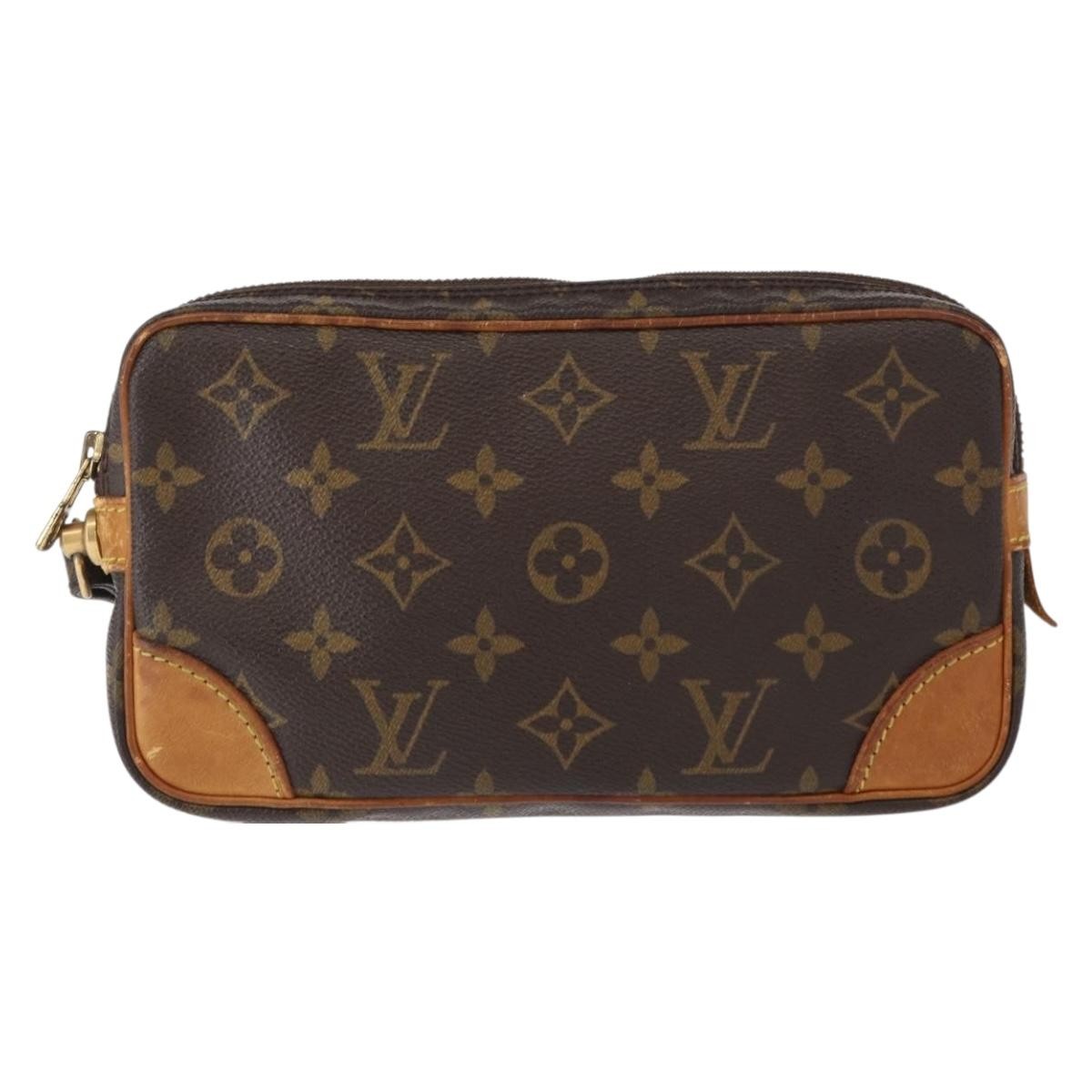 Louis Vuitton Marly Dragonne Clutch Monogram Canvas, BROWN, CANVAS, Clutche & pouche