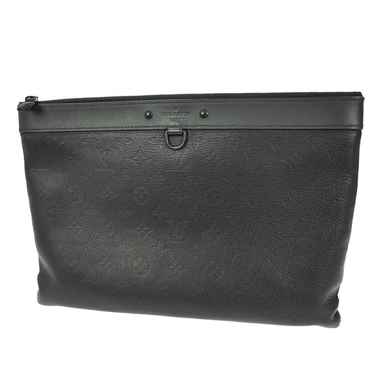 Louis Vuitton Discovery Pochette Monogram Shadow Leather, BLACK, LEATHER, Clutche & pouche