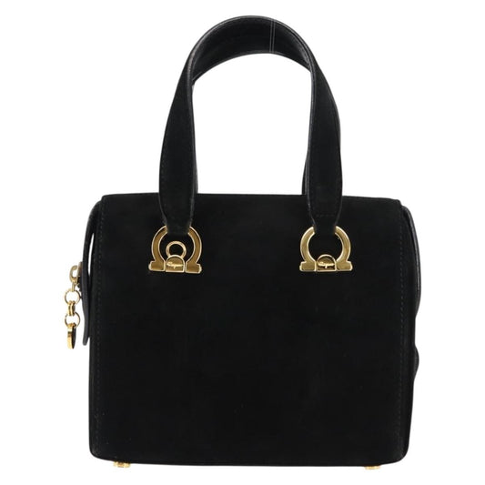 Salvatore Ferragamo Gancini mini handbag Canvas, BLACK, SUEDE, Handbag