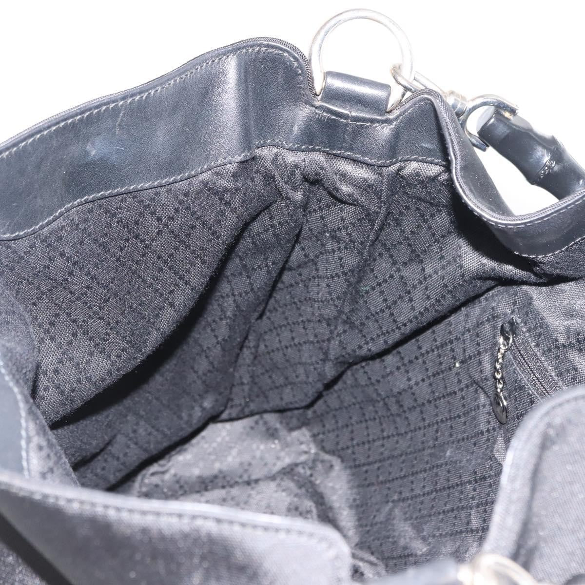 Gucci Vintage Bamboo Handle Open Hobo Nylon, BLACK, NYLON, Tote bag