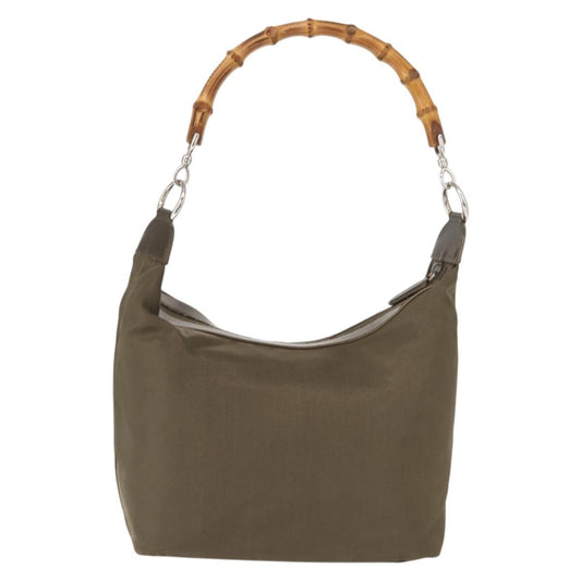 Gucci Vintage Bamboo Handle Bag Nylon, KHAKI, NYLON, Handbag