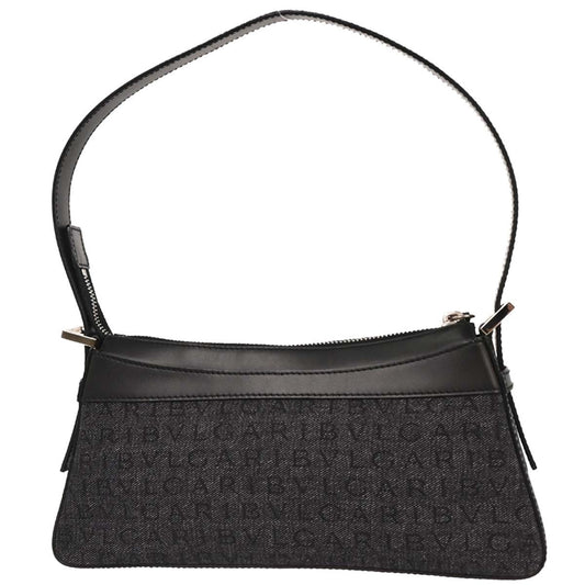 Bvlgari B.Zero1 Logomania Bag Canvas with Leather, BLACK, CANVAS, Shoulder bag