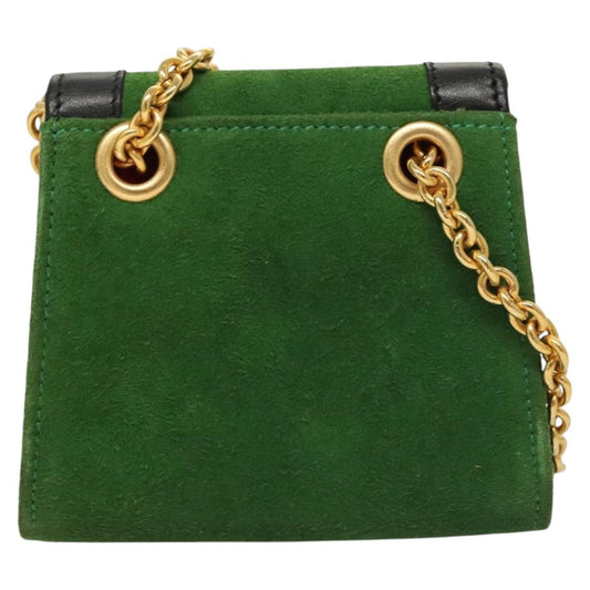 Celine Circle logo Suede and Leather, GREEN, SUEDE, Clutche & pouche