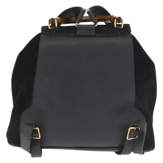 Gucci Vintage Bamboo Backpack Suede, BLACK, SUEDE, Backpack