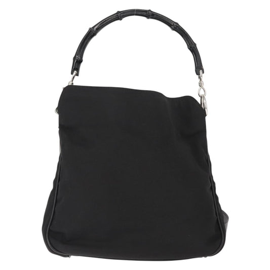 Gucci Vintage Bamboo Handle Bag Nylon, Black, Nylon, Handbag