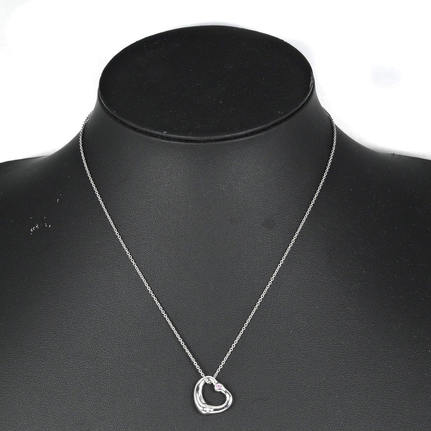 Tiffany & Co. Elsa Peretti Open Heart Pendant Necklace Sterling Silver with Pink Sapphire, SILVER, SILVER, Necklace