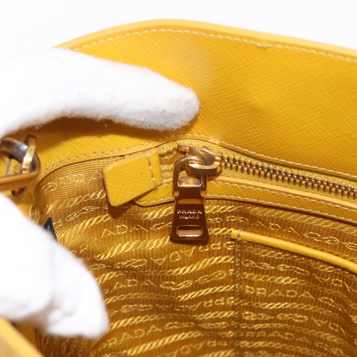 Prada Lux Convertible Bucket Tote Saffiano Leather, YELLOW, LEATHER, Handbag