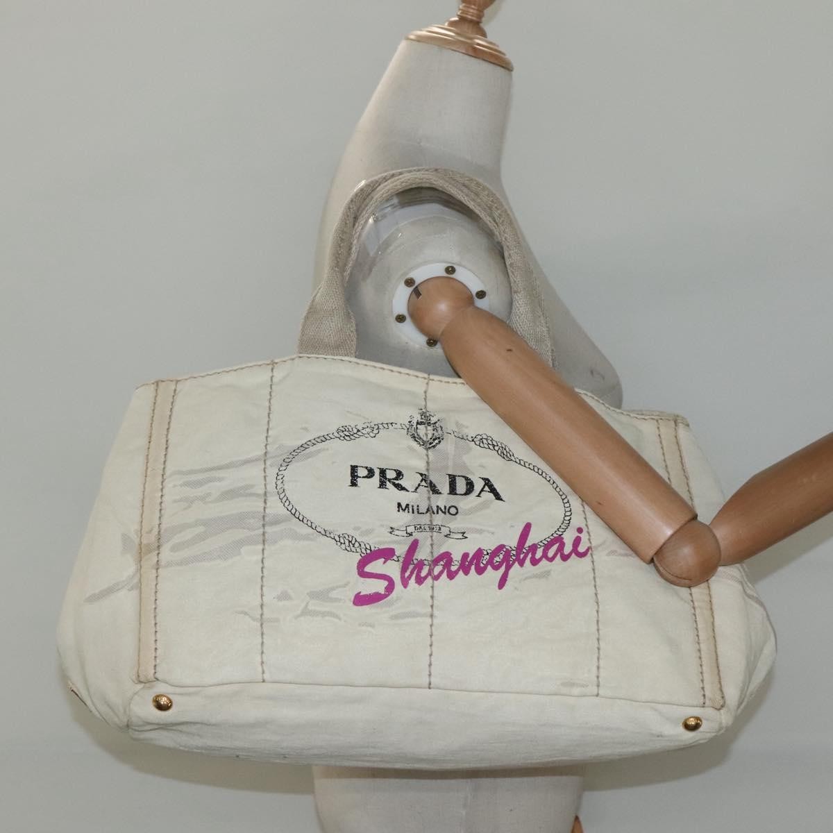 Prada Canapa Convertible Tote Canvas, WHITE, CANVAS, Tote bag