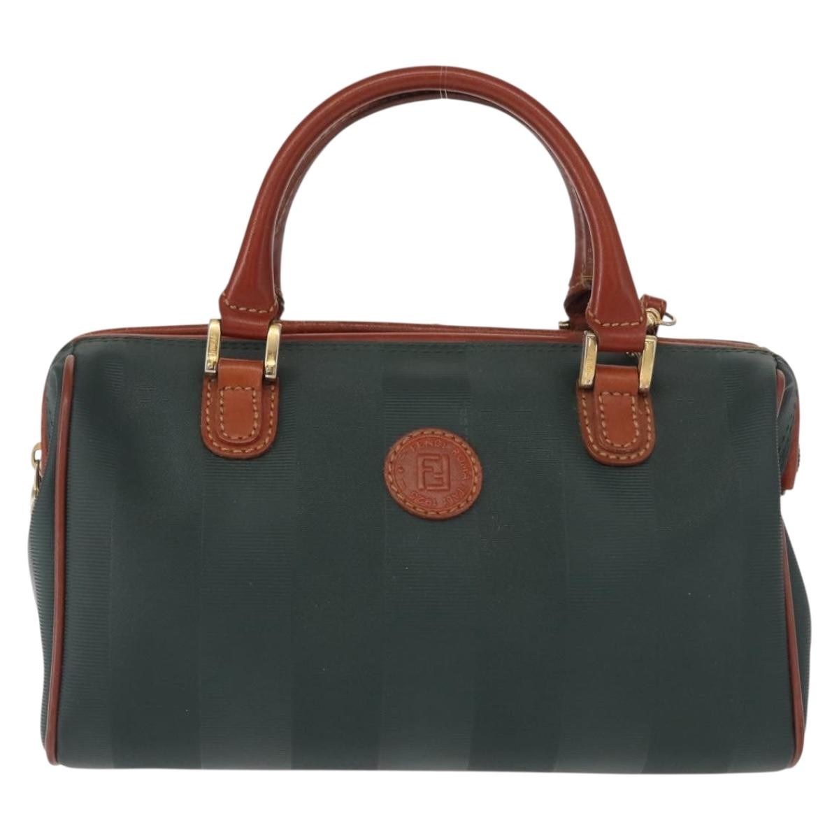 Fendi Vintage Pequin Convertible Boston Bag Coated Canvas, GREEN, CANVAS, Handbag