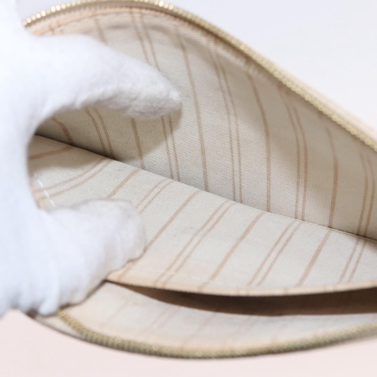 Louis Vuitton Neverfull Pochette Damier, WHITE, CANVAS, Clutche & pouche