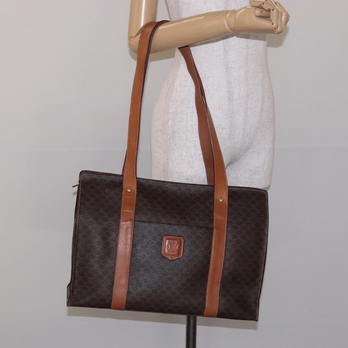 Celine Macadam Handbag Macadam with leather, BROWN, LEATHER, Handbag