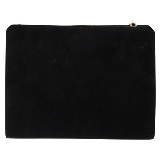Salvatore Ferragamo Gancini Chain Shoulder Bag Suede, BLACK, SUEDE, Shoulder bag