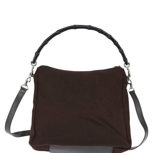 Gucci Vintage Bamboo Handle Bag Nylon, Brown, Nylon, Handbag