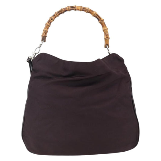 Gucci Vintage Bamboo Handle Bag Nylon, Burgundy, Nylon, Handbag