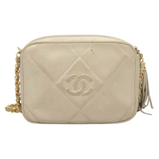 Chanel Camera CC Tassel Bag Leather, BEIGE, LEATHER, Crossbody bag
