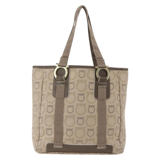 Salvatore Ferragamo Gancini Tote Gancini Canvas, BEIGE, CANVAS, Tote bag