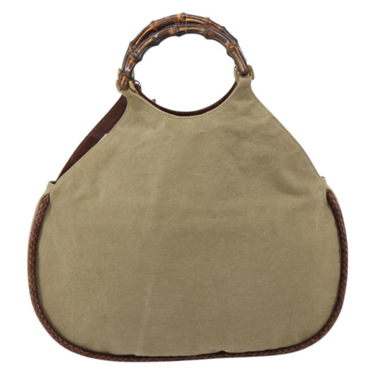 Gucci Vintage Bamboo Hobo Canvas, BEIGE, CANVAS, Handbag