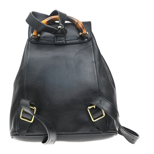 Gucci Vintage Bamboo Backpack Leather, BLACK, LEATHER, Backpack
