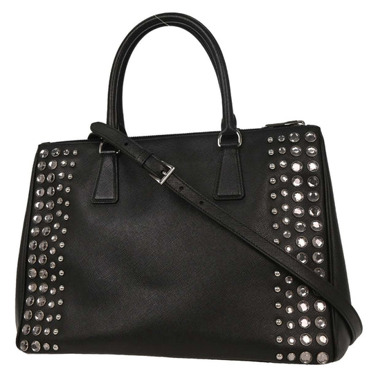 Prada Grommet Galleria Double Zip Tote City Calfskin, BLACK, LEATHER, Shoulder bag