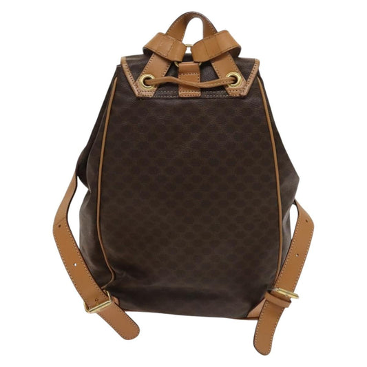 Celine Vintage Drawstring Flap Backpack Macadam Coated Canvas, BROWN, CANVAS, Backpack
