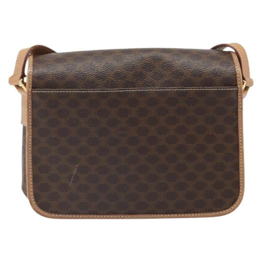 Celine Vintage Macadam Circle Logo Shoulder Bag Canvas and Leather, BROWN, PVC, Shoulder bag