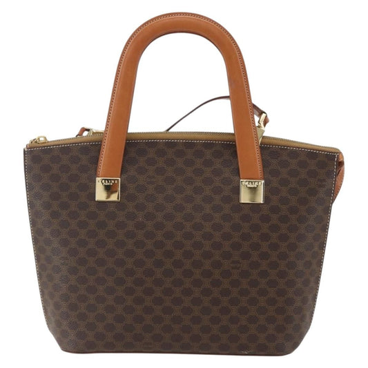 Celine Vintage Macadam Handbag Canvas and Leather, BROWN, CANVAS, Handbag