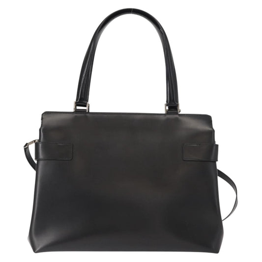 Salvatore Ferragamo Double Gancini Side Buckle Tote Leather, BLACK, LEATHER, Handbag