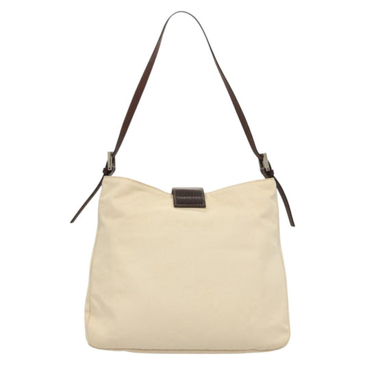 Fendi Vintage FF Buckle Shoulder Bag Canvas, WHITE, CANVAS, Shoulder bag