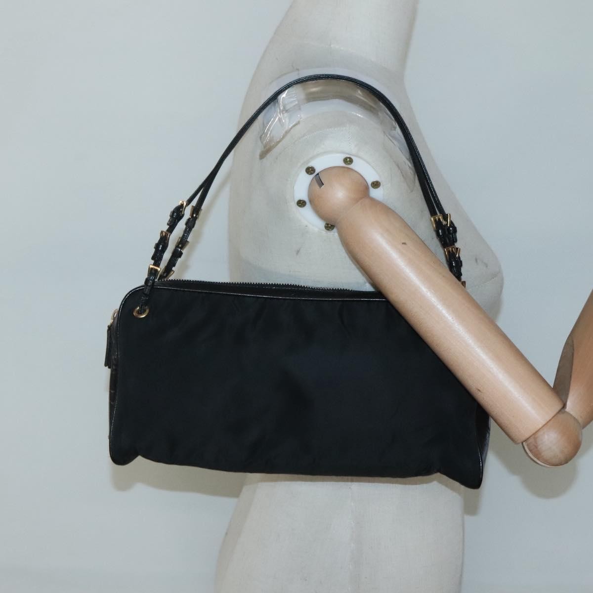 Prada SHOULDER BAG NYLON BLACK GOLD, Black, Nylon, Shoulder Bag