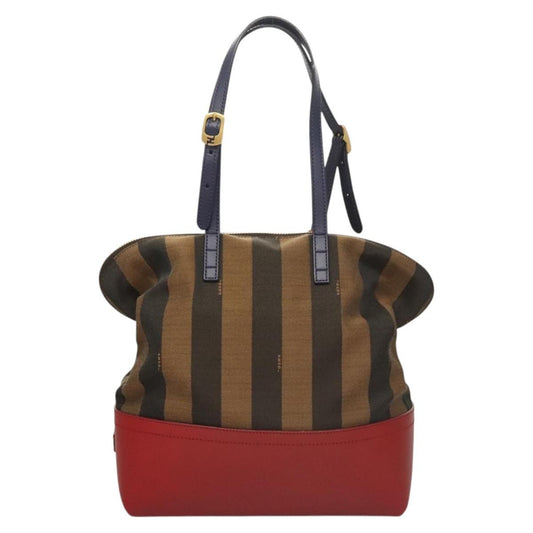 Fendi Pequin 2Bag Canvas and Leather, BROWN, CANVAS, Shoulder bag