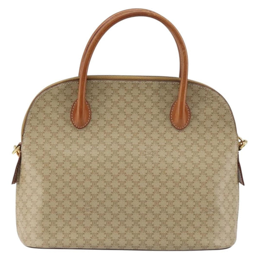 Celine Vintage Macadam Handbag Canvas and Leather, BEIGE, CANVAS, Handbag