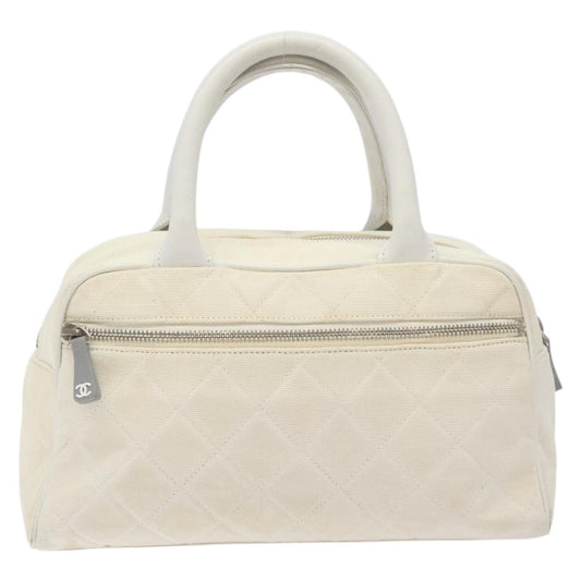 Chanel Vintage Logo Bowler Bag Quilted Canvas, WHITE, CANVAS, Handbag