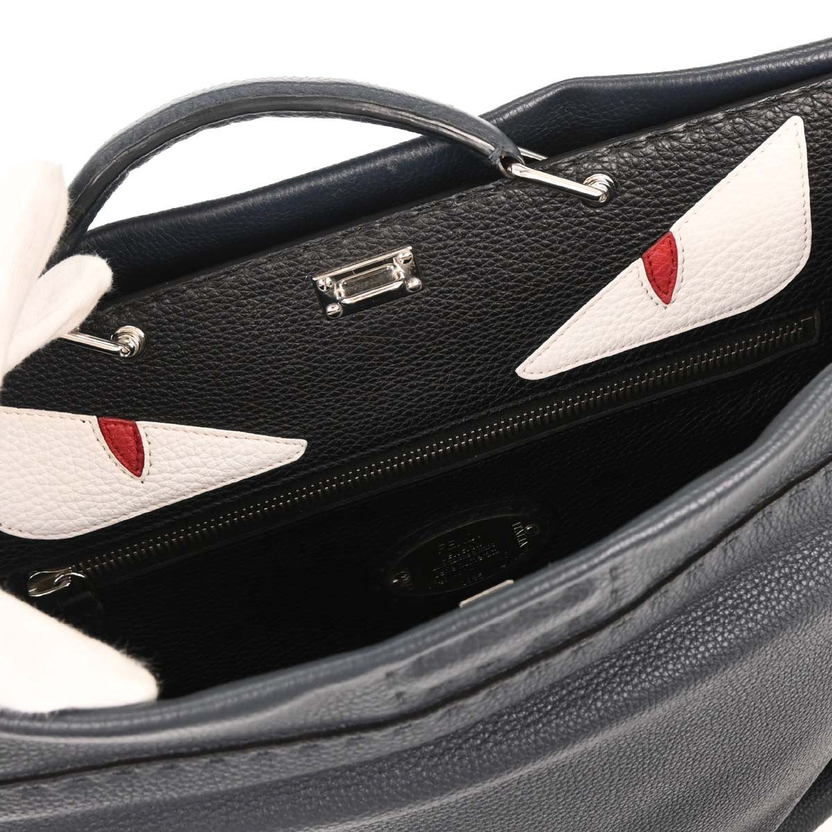 Fendi Monster Selleria Peekaboo Fit Bag Leather, NAVY, LEATHER, Tote bag