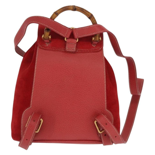 Gucci Vintage Bamboo Backpack Suede, RED, SUEDE, Backpack
