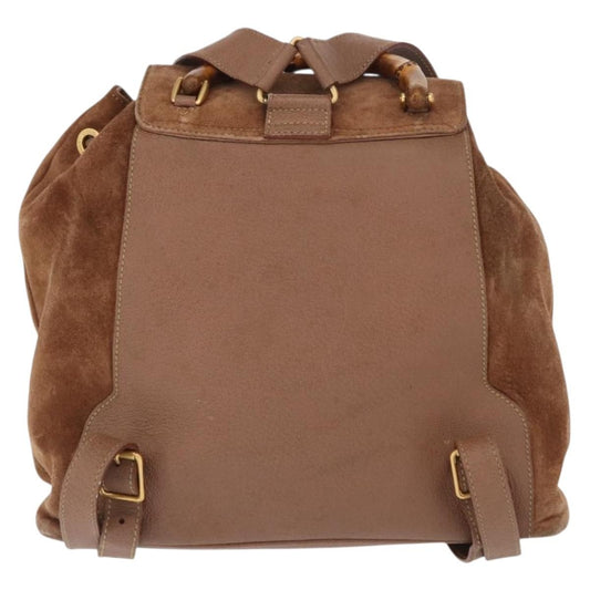 Gucci Vintage Bamboo Backpack Suede, BROWN, SUEDE, Backpack
